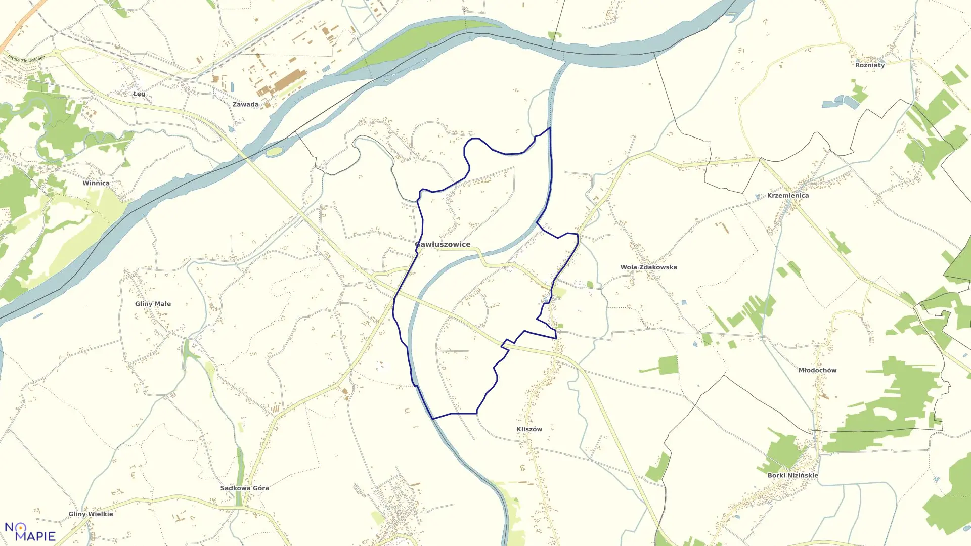 Mapa obrębu Gawłuszowice w gminie Gawłuszowice