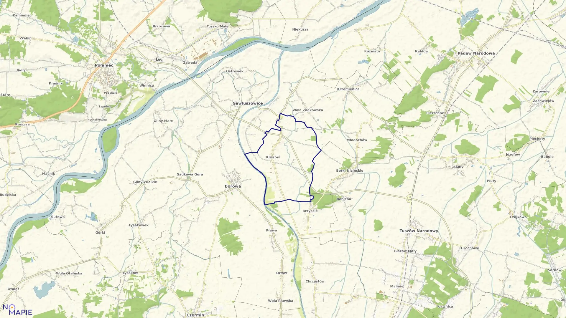 Mapa obrębu Kliszów w gminie Gawłuszowice