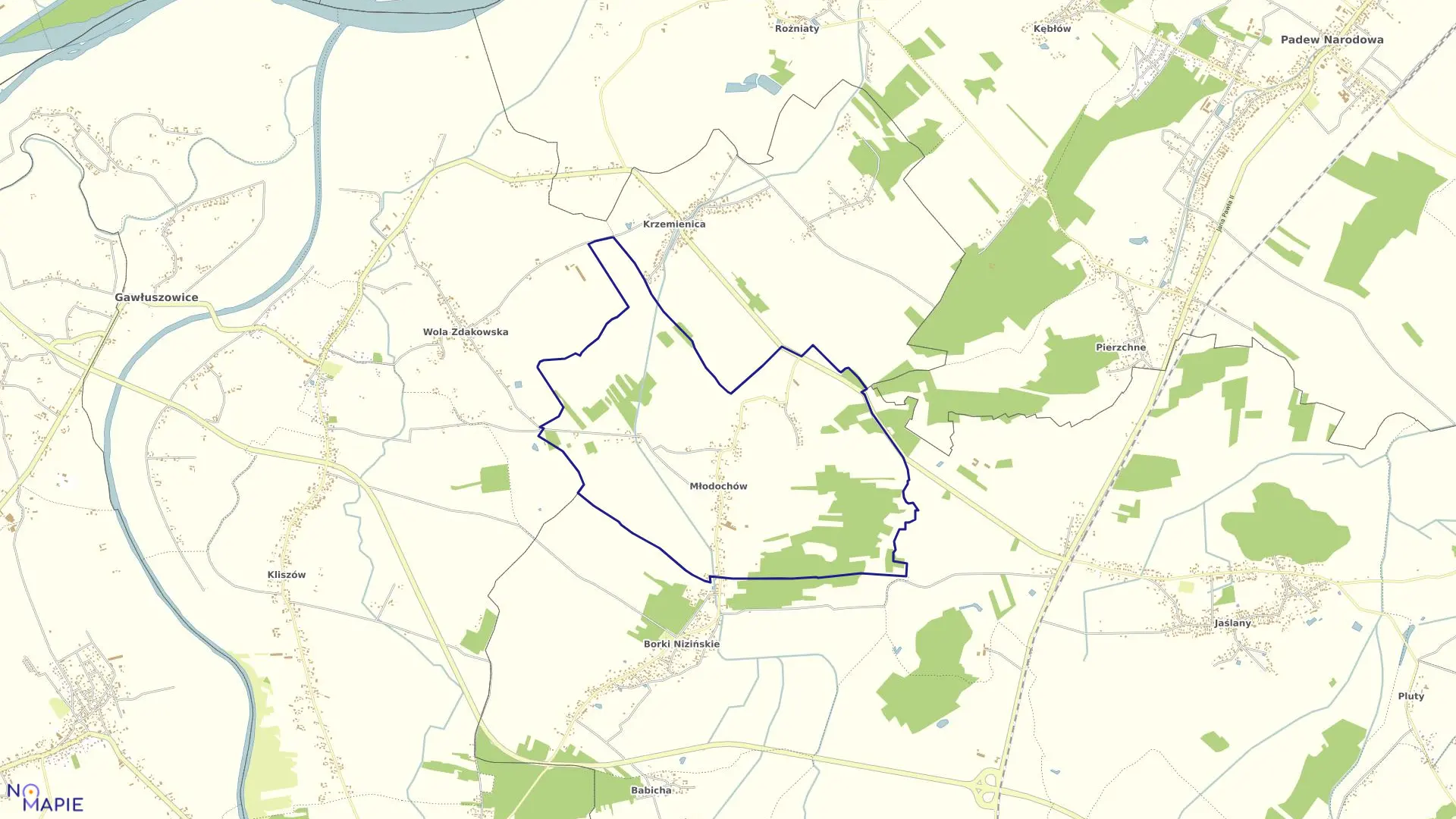 Mapa obrębu Młodochów w gminie Gawłuszowice